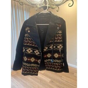 ZARA WOMEN FAUX LEATHER AZTEC JACKET BUTTON FREE SHIP SIZE XS